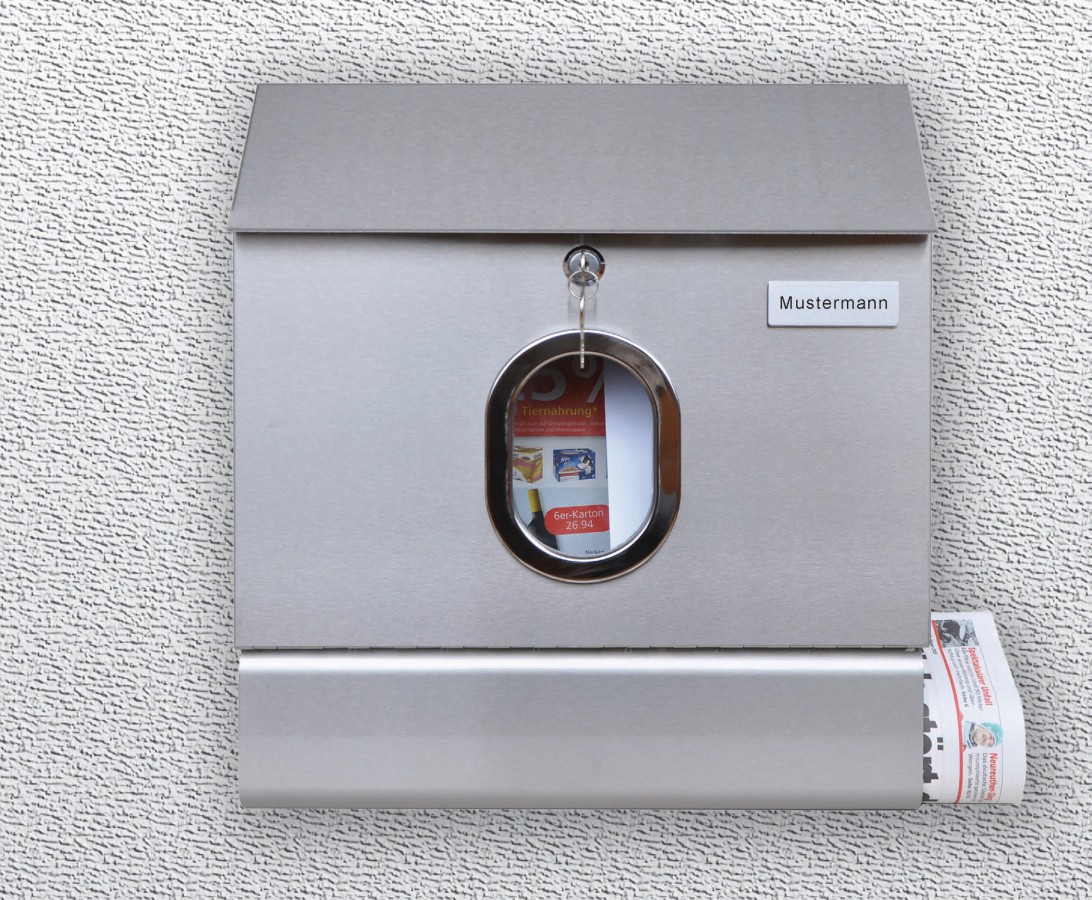 Edelstahl-Briefkasten mit Bullauge
